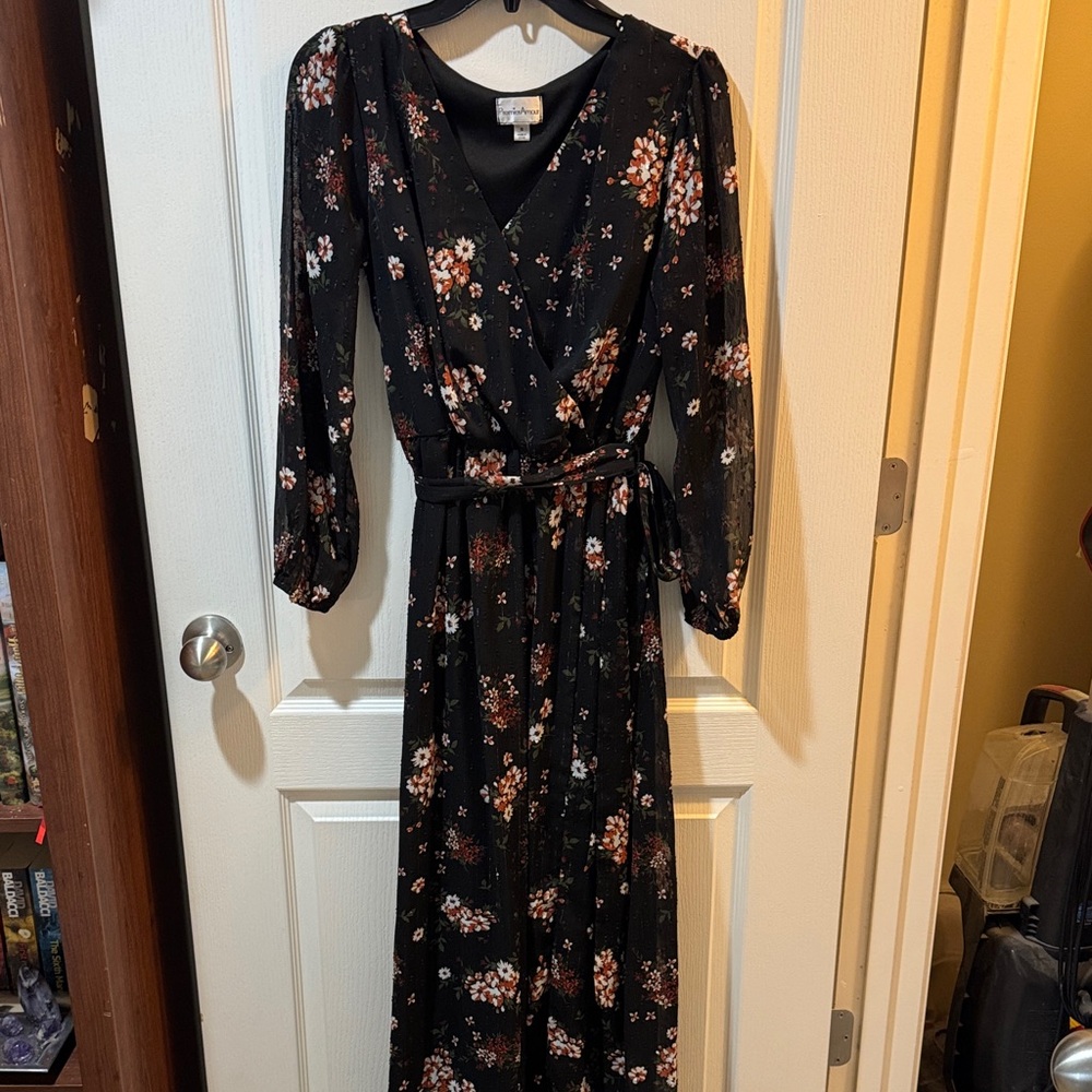 Premier Black Floral Long Sleeve Dress